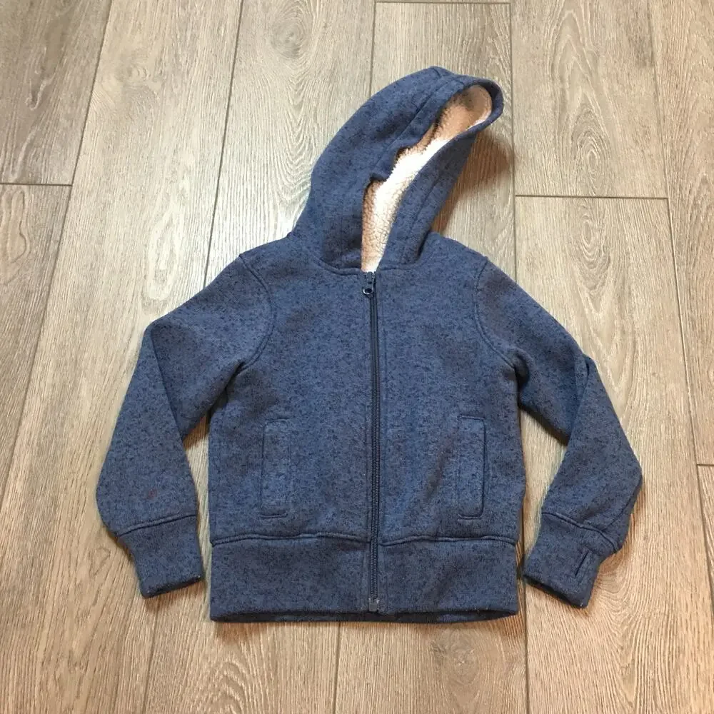 Old Navy Faux Fur Blue zip up hoodie size 5 XS Boy